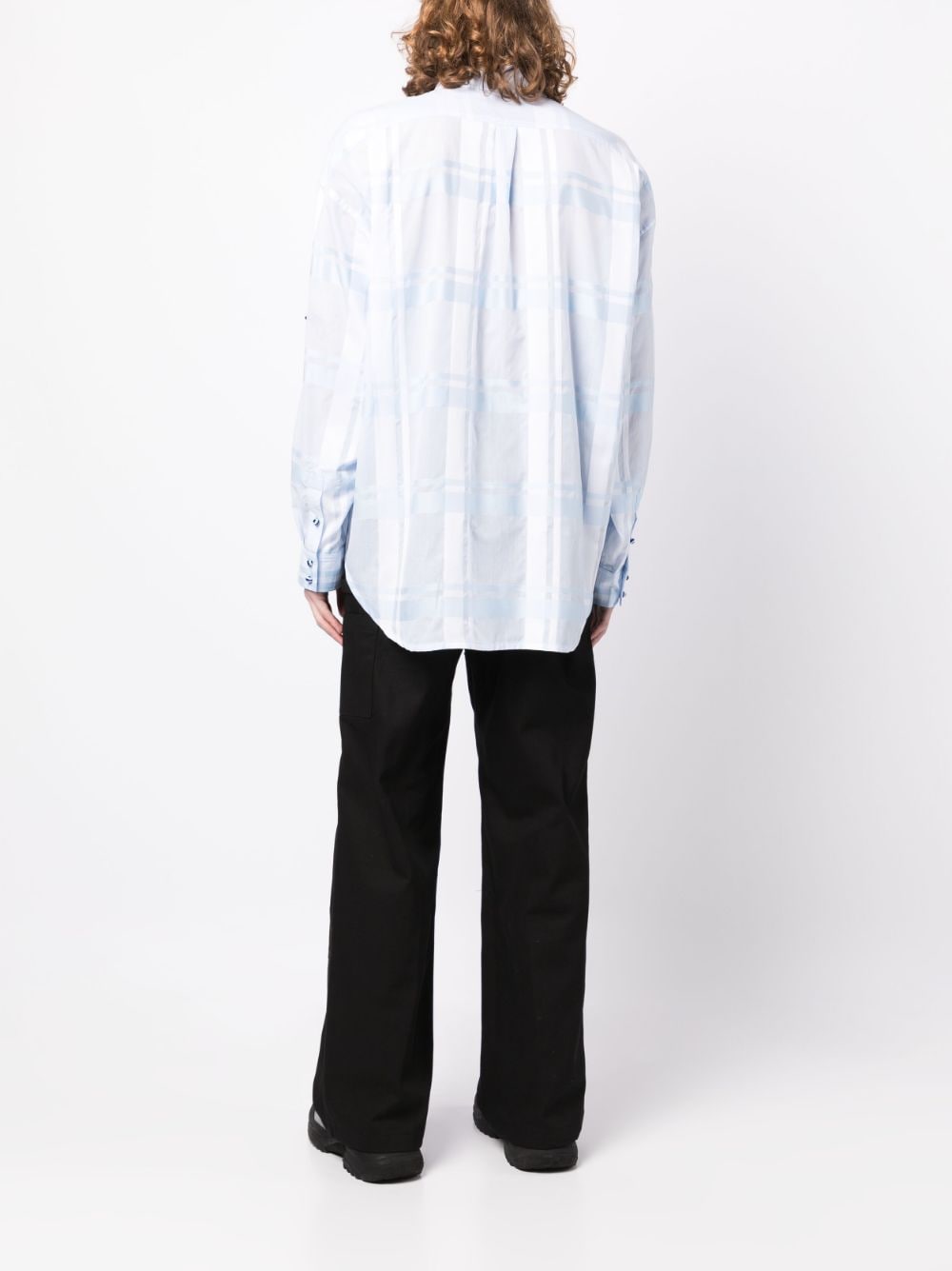 Shop Gmbh Semi-sheer Plaid Cotton Shirt In Blue