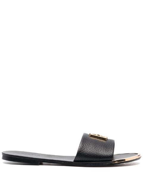 DKNY logo-plaque faux-leather slides