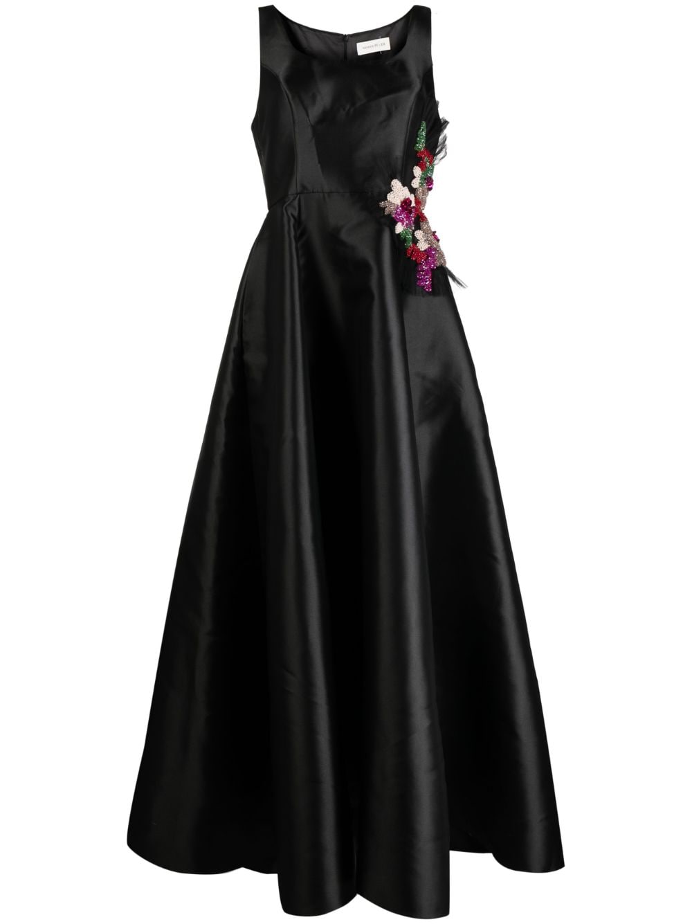 NIHAN PEKER floral-appliqué gown dress - Black