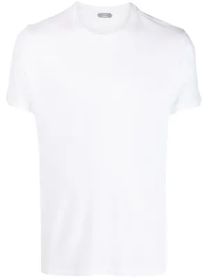 Tシャツ・カットソー ZANONE Men T Shirts 815194ZG380Z0001 White Zegna logo-embroidered Cotton T-shirt | White | FARFETCH