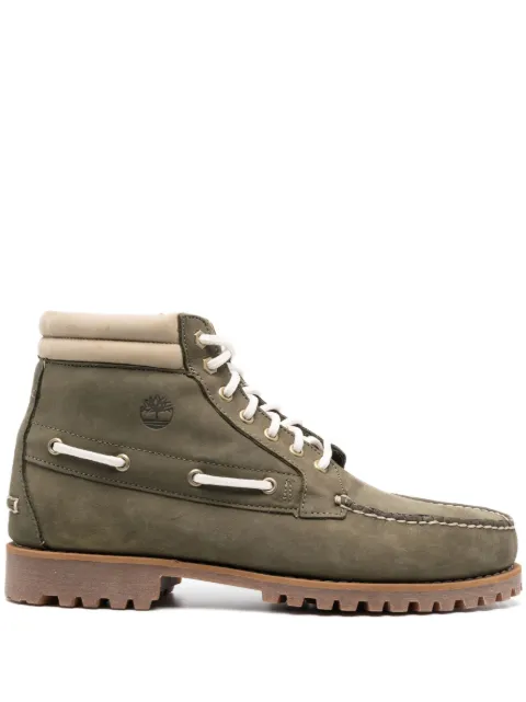 two-tone lace-up leather boots