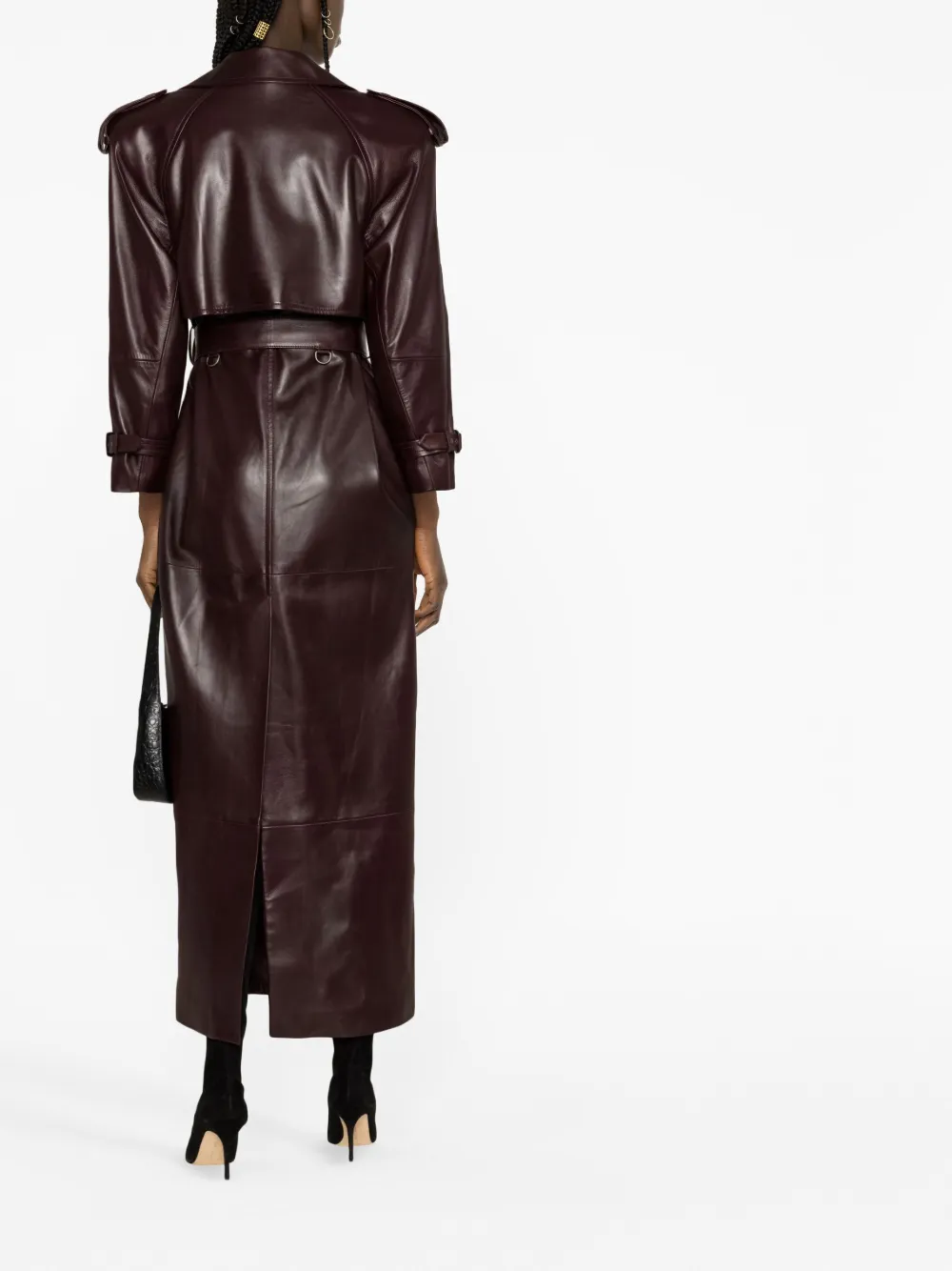 Shop Saint Laurent Leather Trench Coat In Red