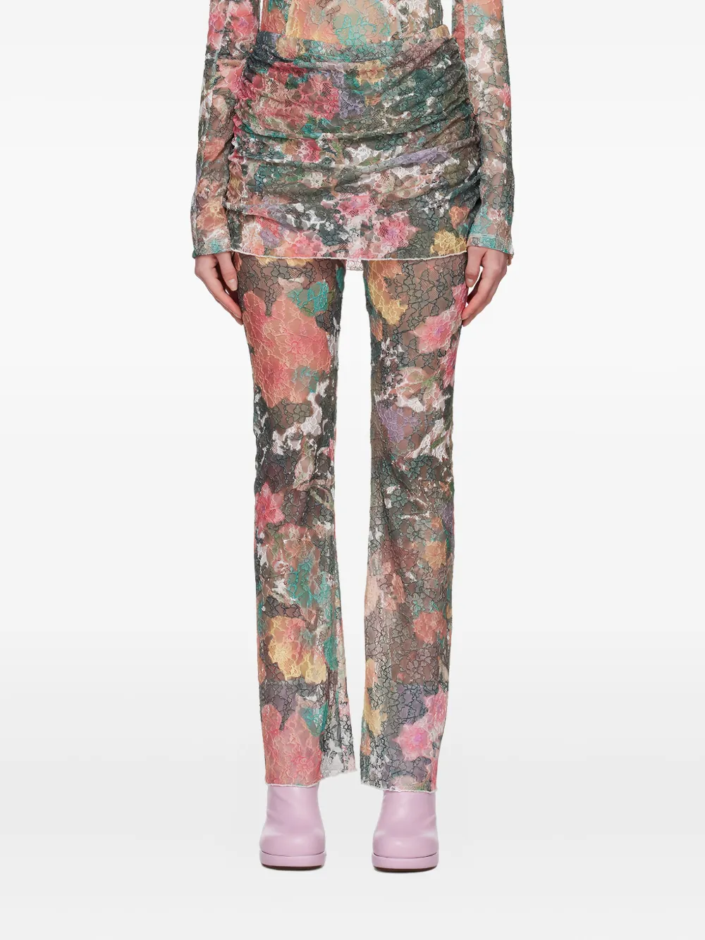 Rave Review Floral-motif Layered Trousers In Multi