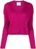 Nude V-neck ribbed-knit top - Pink