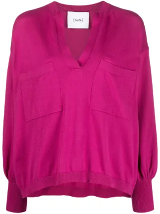 Nude V-neck Cotton Jumper | Pink | FARFETCH AO