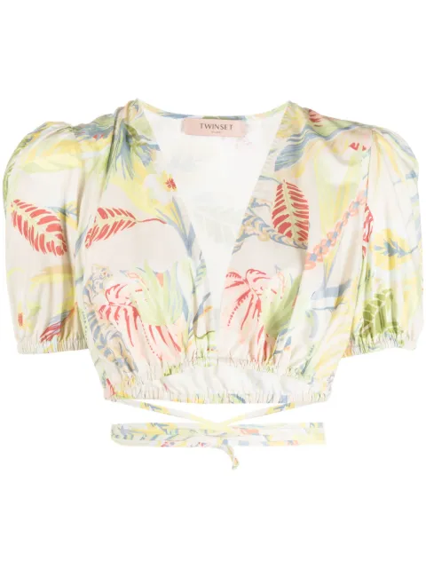 TWINSET floral-print wraparound cropped top