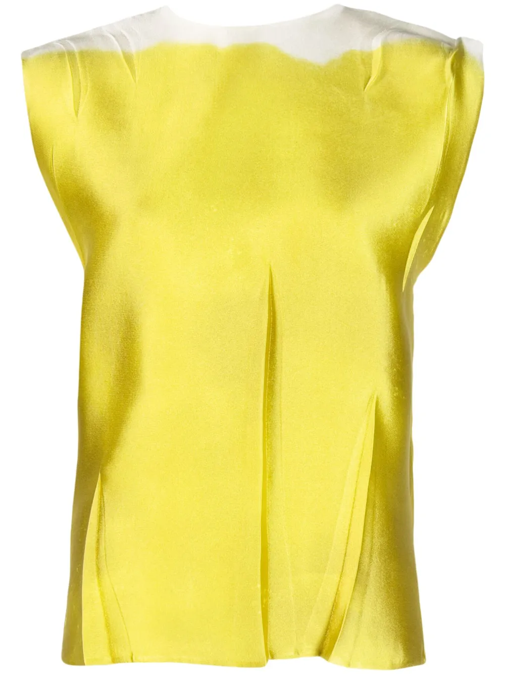 Prada Sleeveless Asymmetric Satin Button Top In Yellow