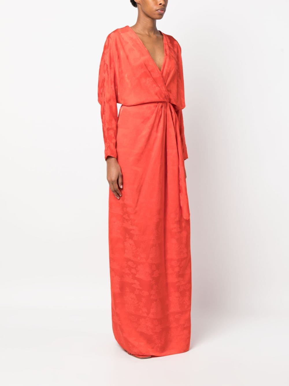 Shop Johanna Ortiz Tie-front Satin Maxi Dress In Rot