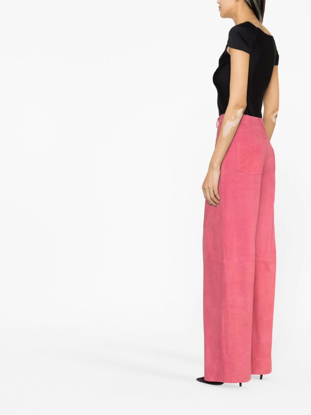 Shop Alberta Ferretti Wide-leg Suede Trousers In Pink