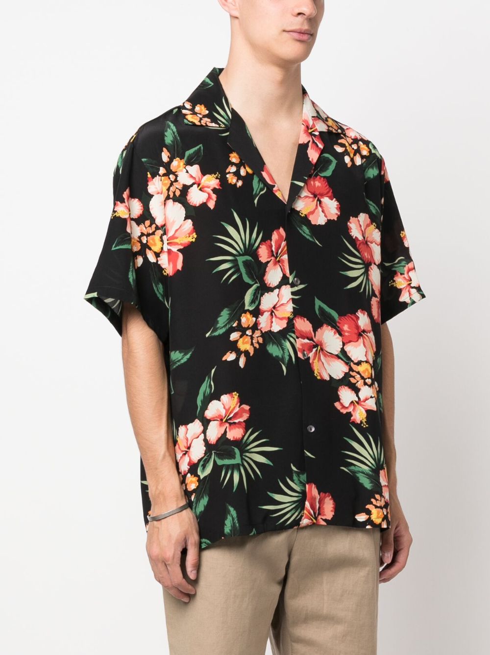 Shop P.a.r.o.s.h Floral-print Silk Short-sleeve Shirt In Black