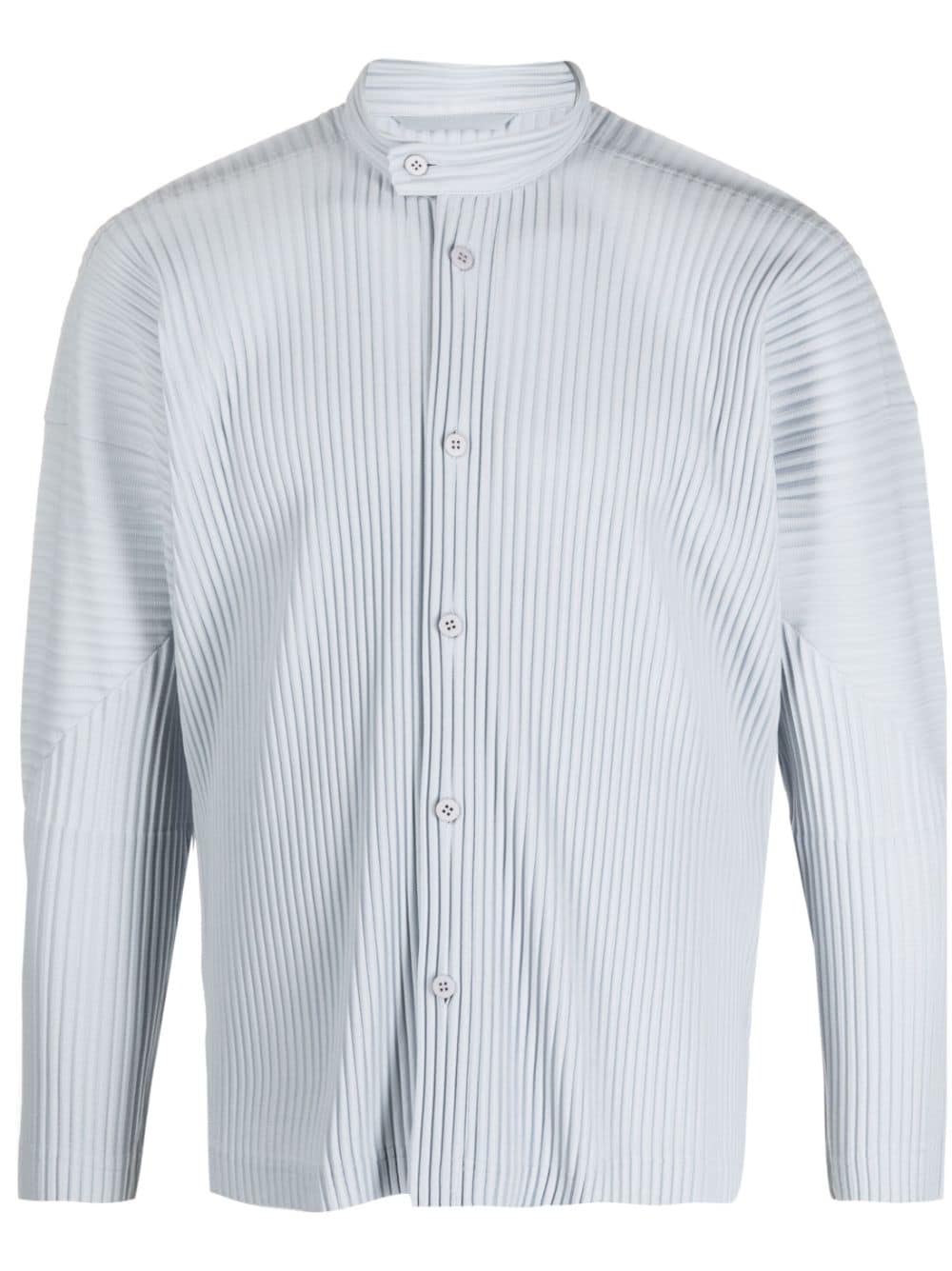 Issey Miyake Collarless Buttoned Shirt In Grey