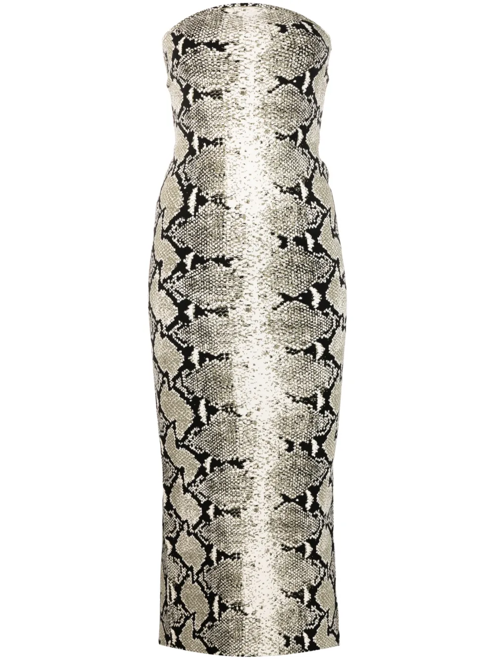 Khaite The Rumer Python Print Strapless Midi Dress In Roccia