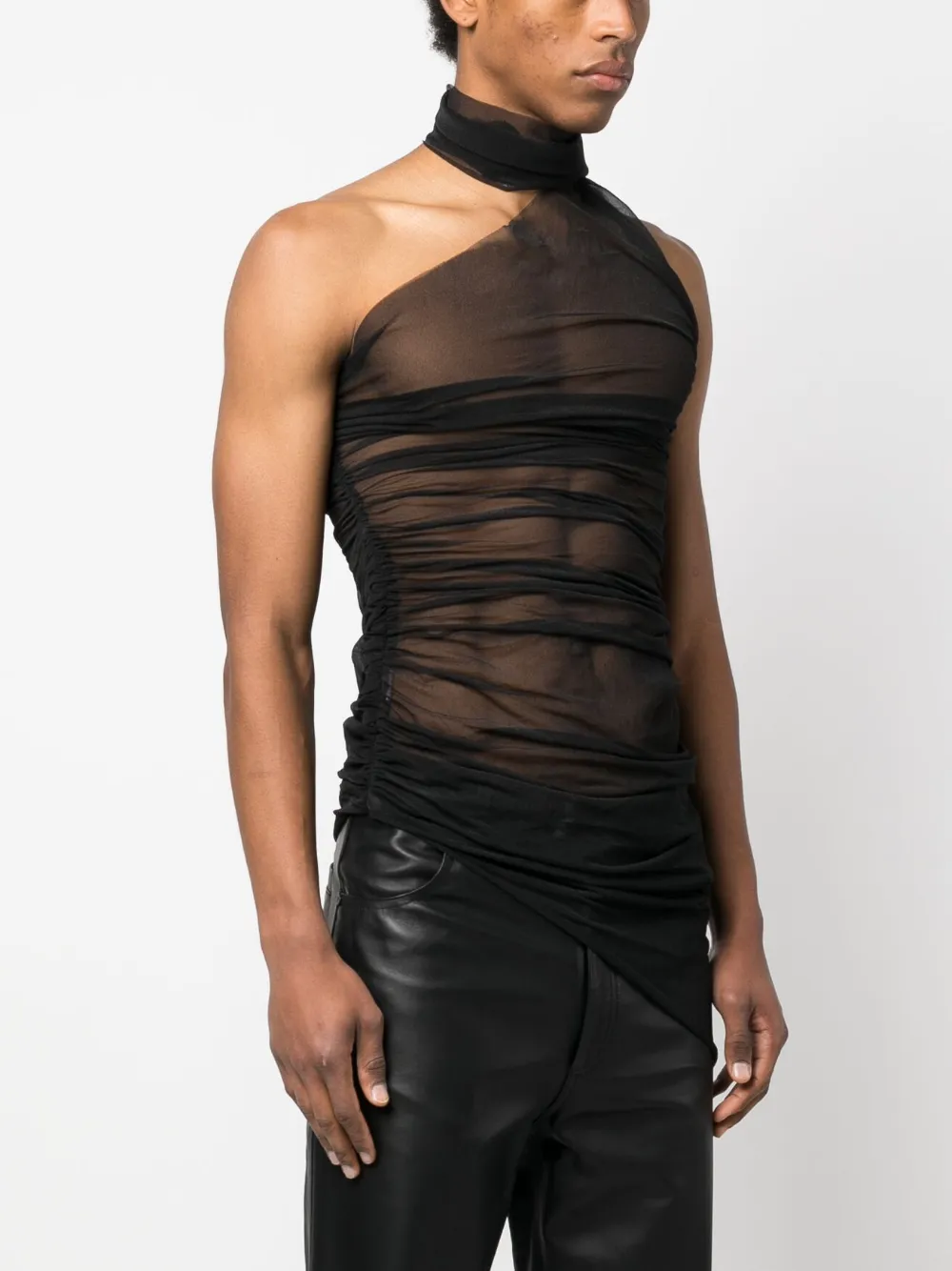 Ludovic De Saint Sernin Sheer Asymmetric Halterneck Top In Black