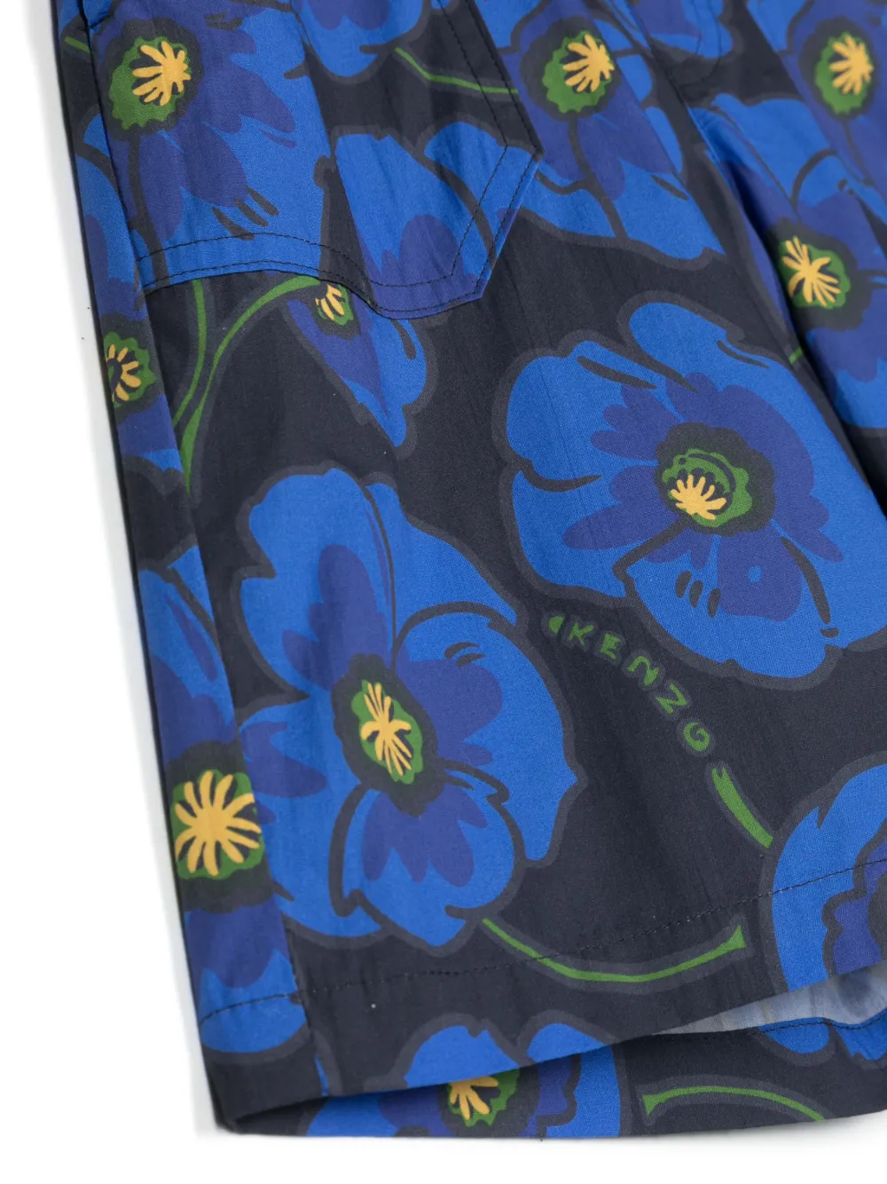 Shop Kenzo Floral-print Cotton Shorts In Blue