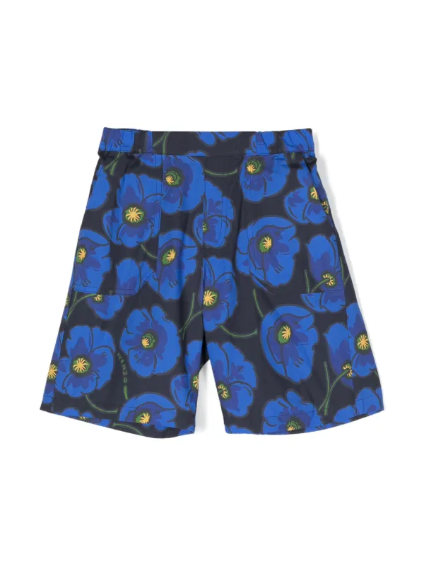 Kenzo Kids floral print Cotton Shorts Blue FARFETCH BH