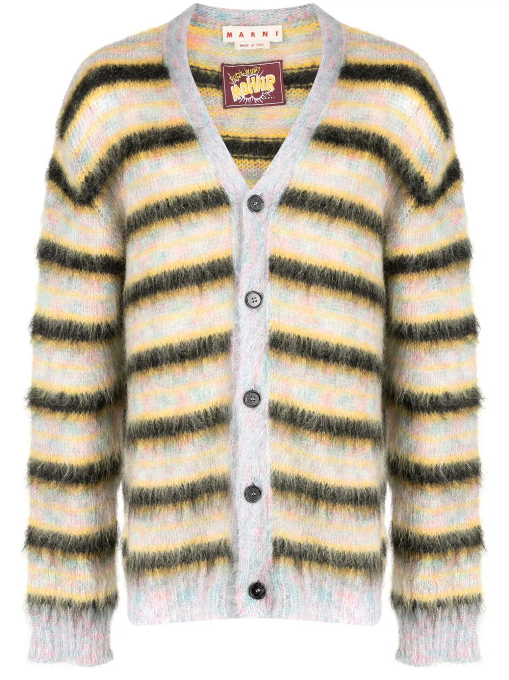 Marni Striped Mohair-blend Cardigan In Yellow