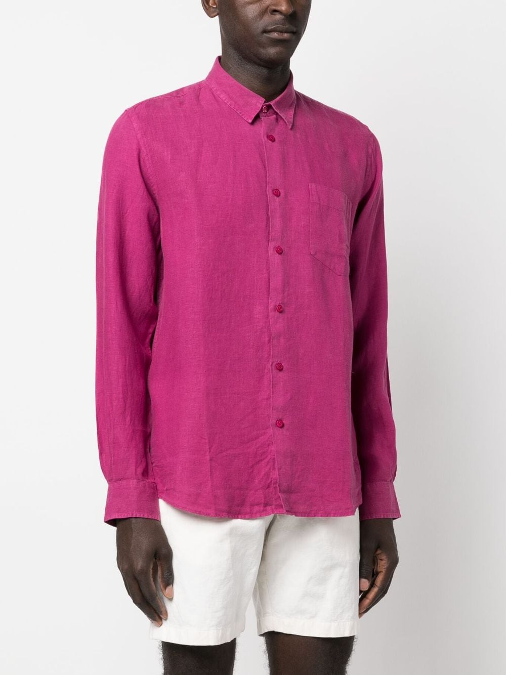 Shop Vilebrequin Caroubis Long-sleeved Linen Shirt In Pink