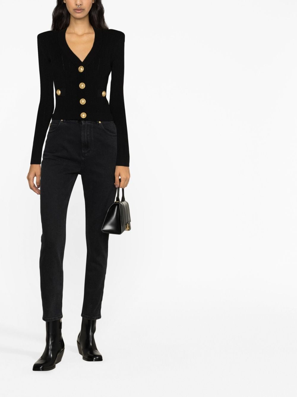 Shop Balmain V-neck Button-fastening Cardigan In Black