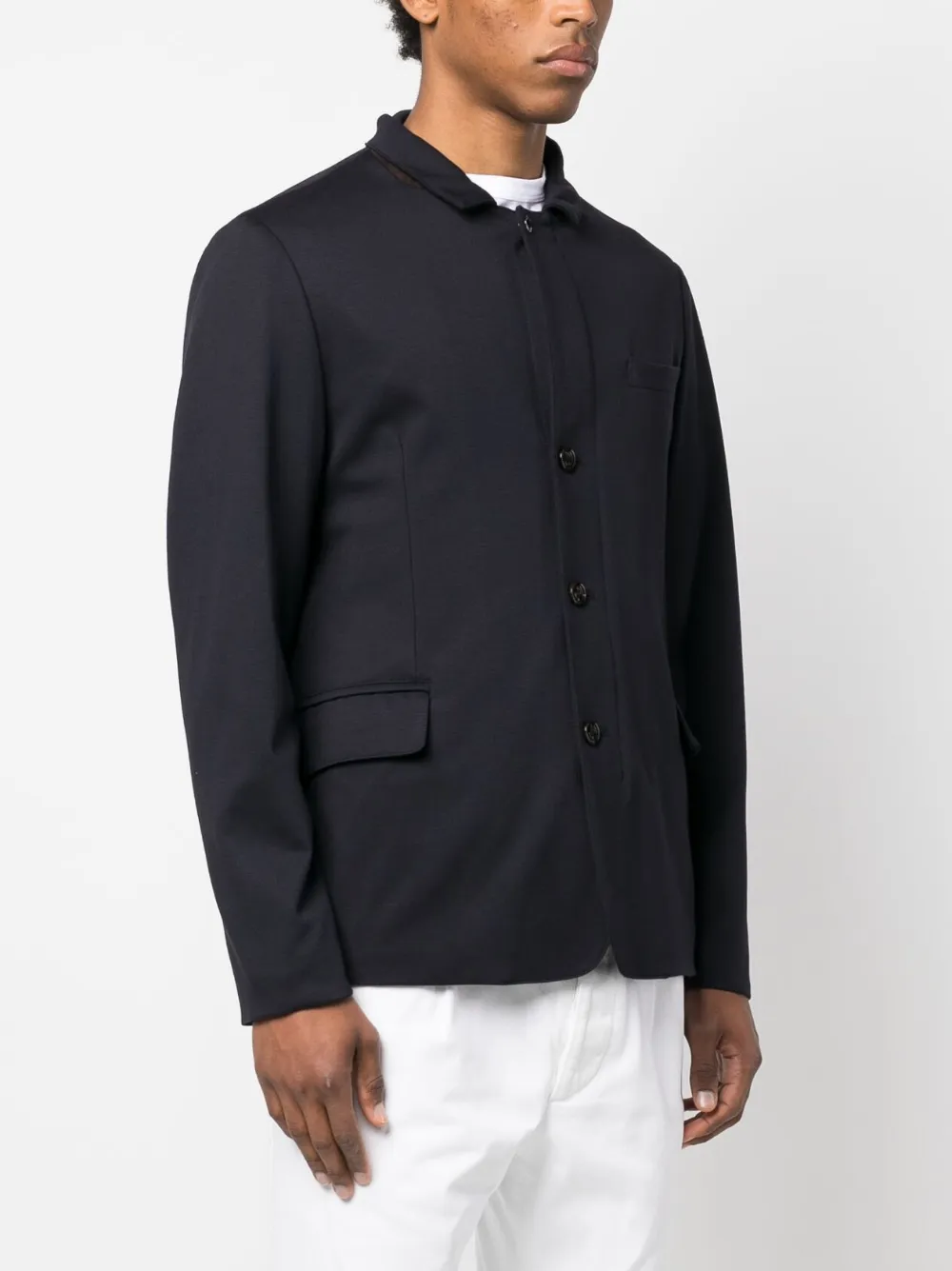  Moorer Camp-collar Single-breasted Coat - Blue 