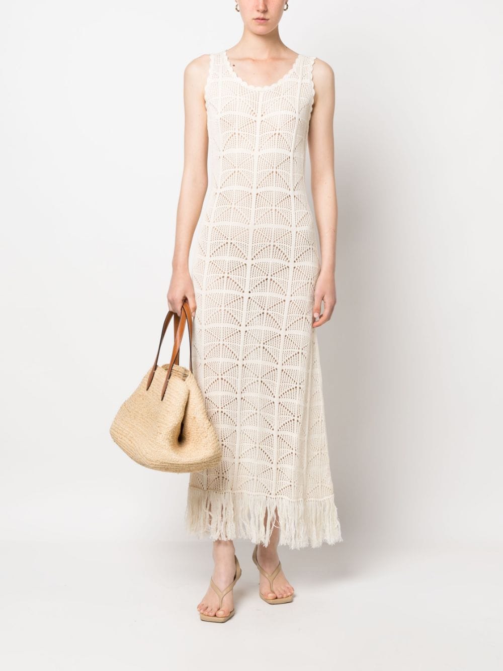 Shop Rodebjer Crochet Knitted Dress In Neutrals