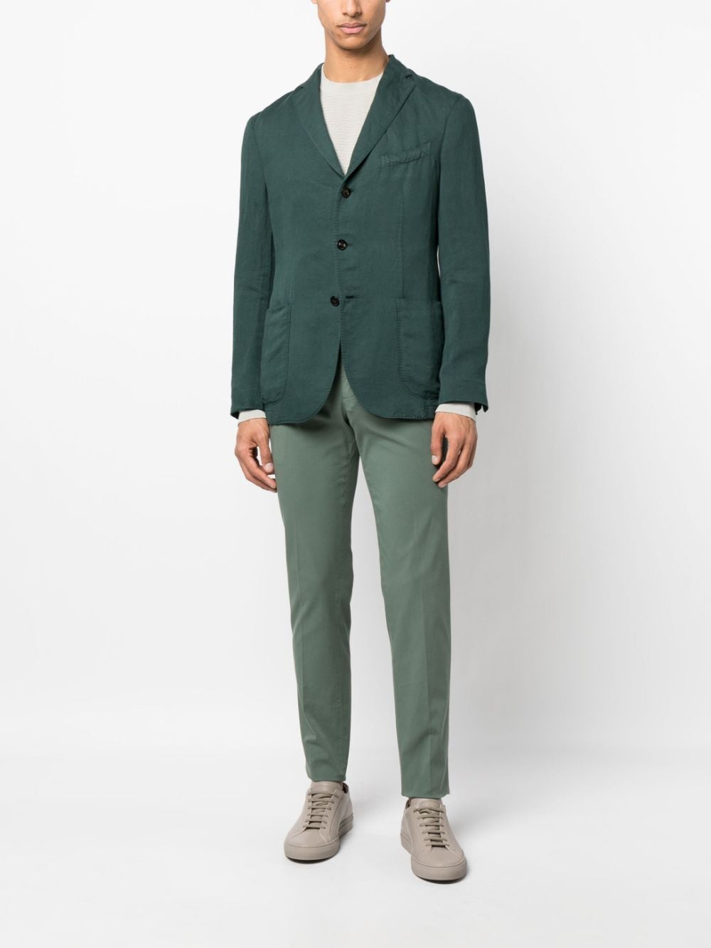 Shop Boglioli Buttoned Cotton-linen Blend Blazer In Green