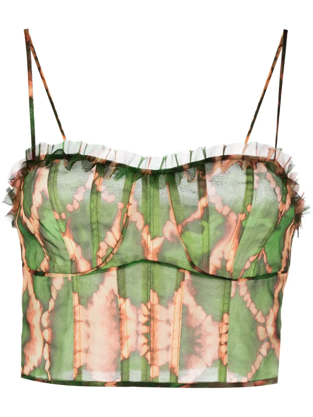 Ulla Johnson Iris Print Silk Crop Camisole In Green
