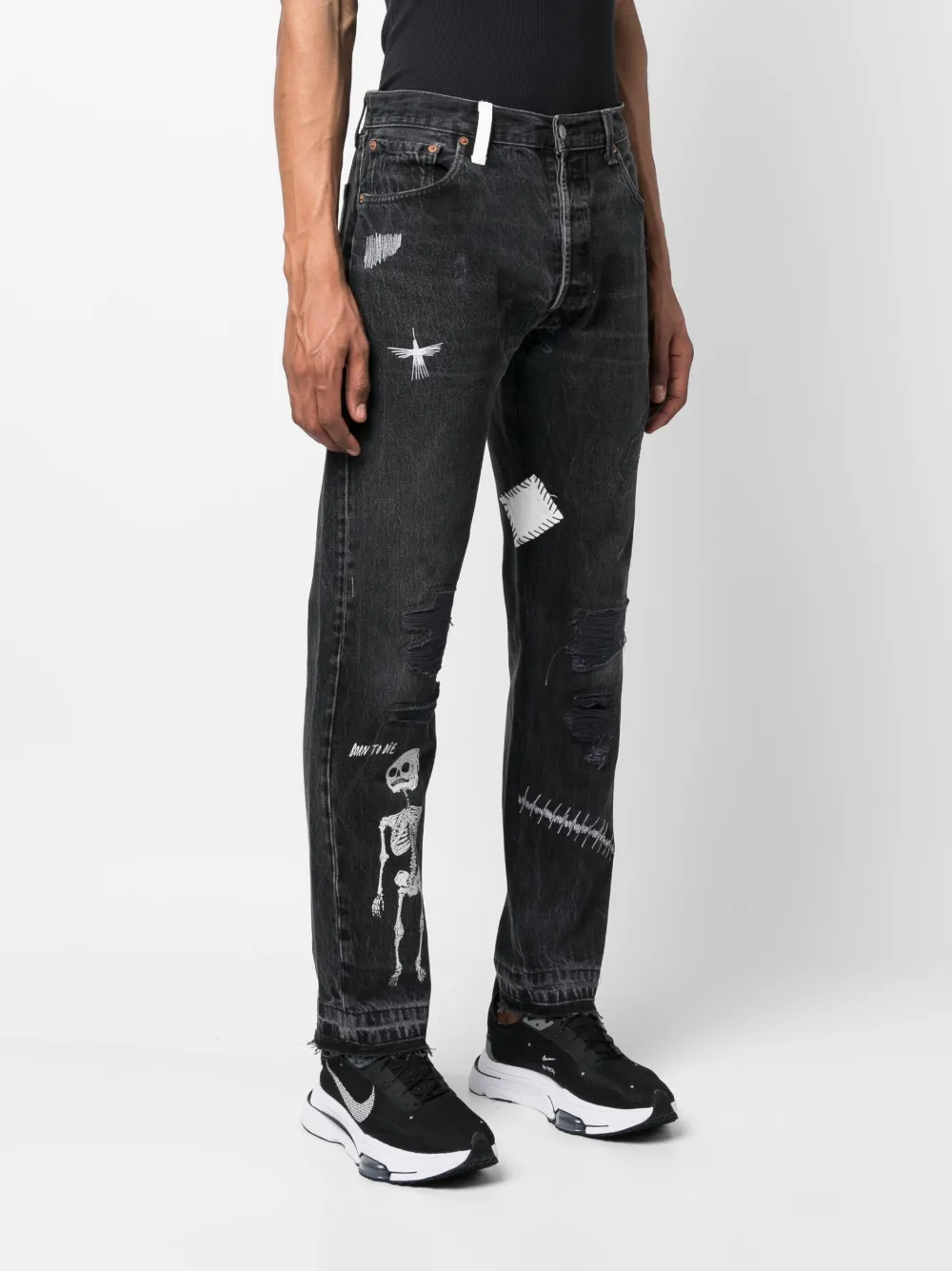Streetwear Tight Stretch black jeans with Distressed Black