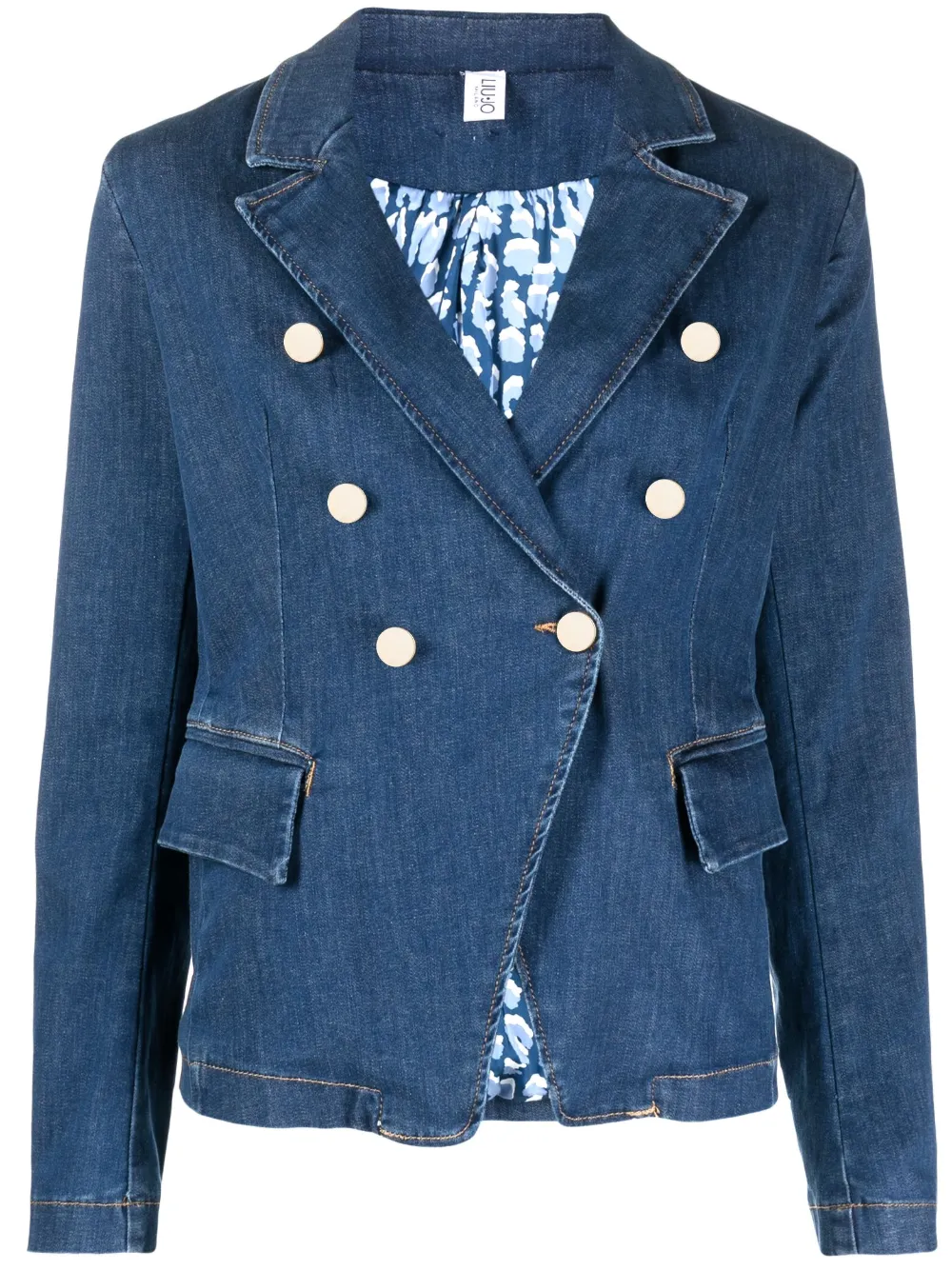 Liu •jo Double-breasted Denim Blazer In Blue