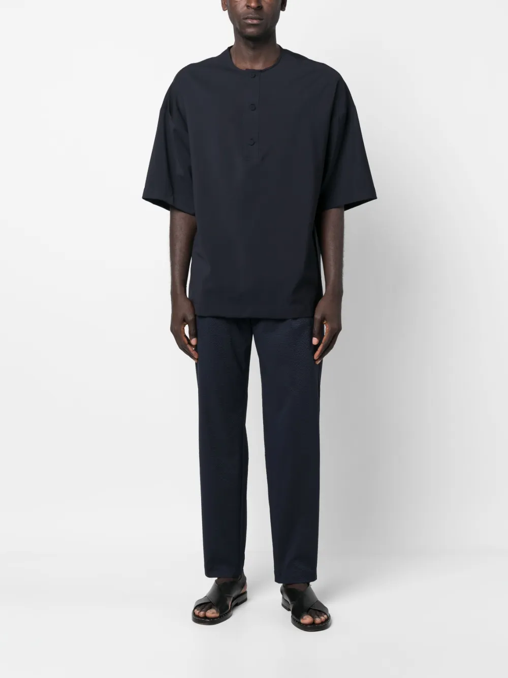 Emporio Armani Kraagloos overhemd - Blauw