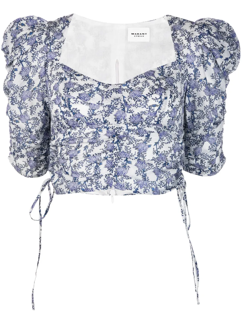 Isabel Marant Étoile Galaor Puff Sleeve Cotton Crop Top In Blue