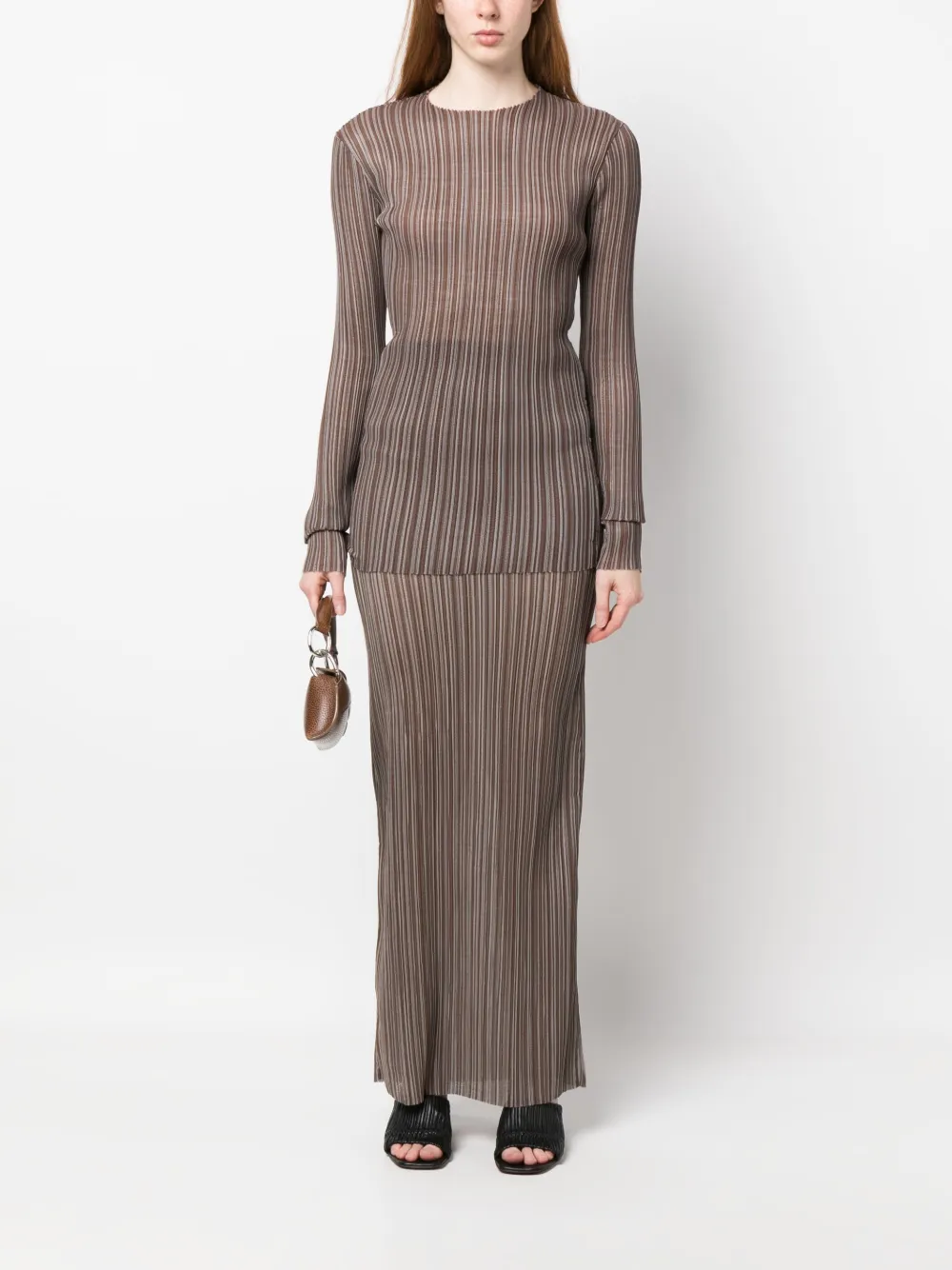Shop Ludovic De Saint Sernin Striped Maxi Skirt In Brown