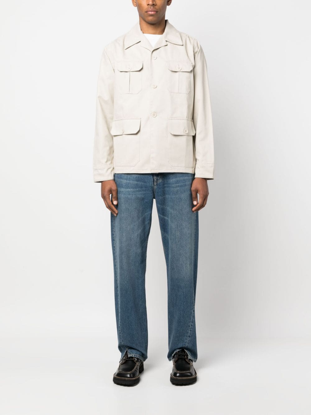 Shop 3paradis Multiple-pocket Cotton Shirt Jacket In Neutrals
