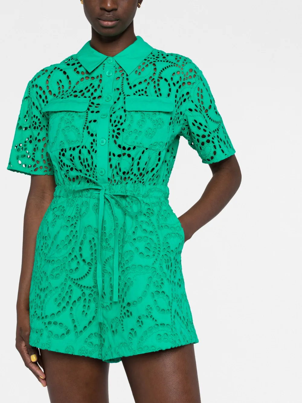 SelfPortrait Broderie Anglaise Cotton Playsuit Farfetch