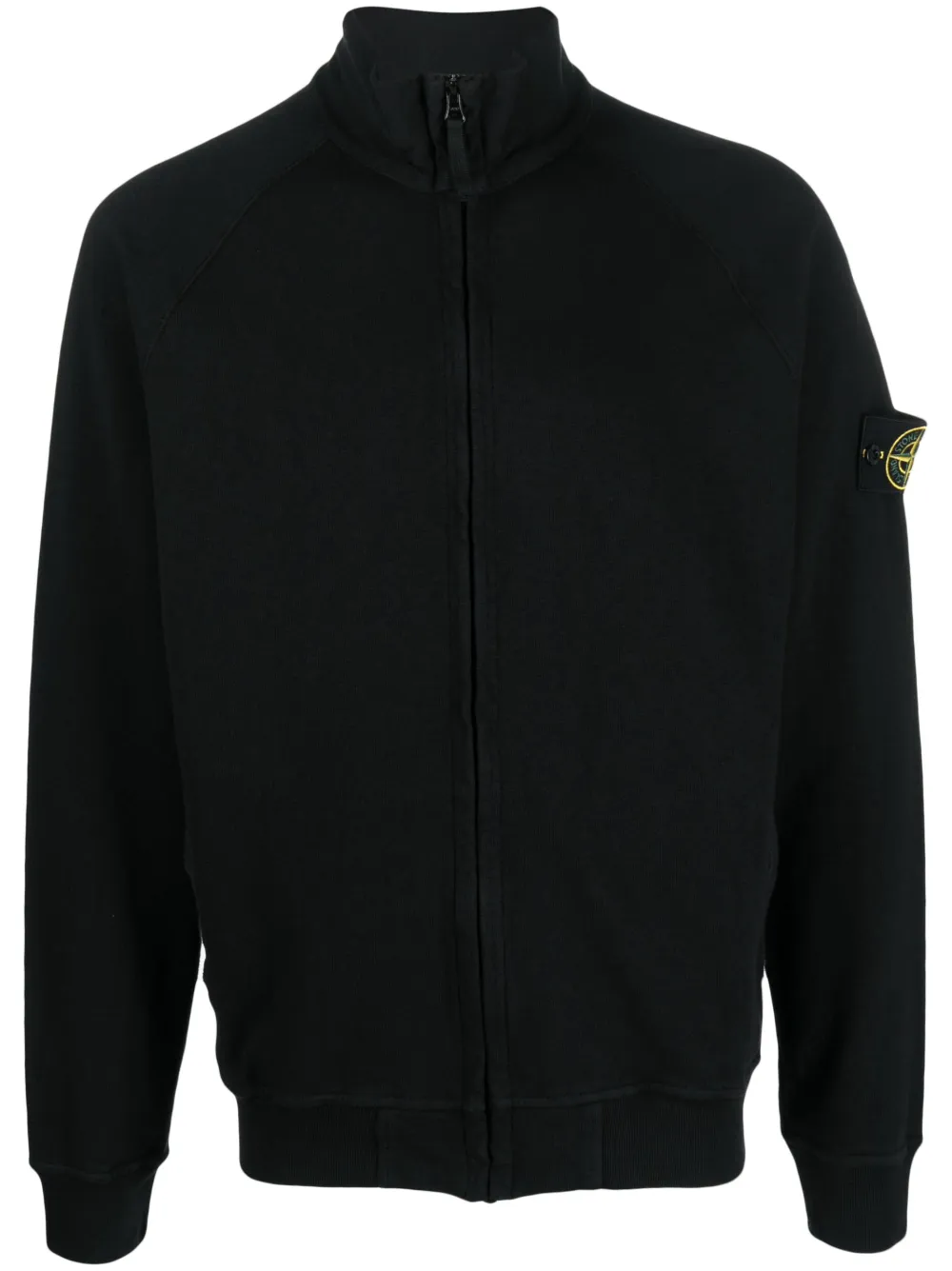 Stone Island Compass Patch Zipped Sweatshirt In Black