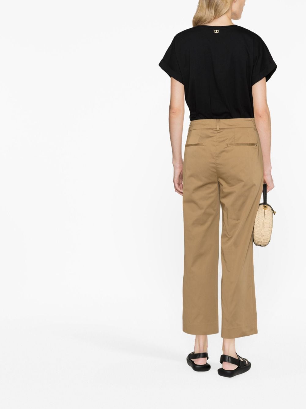 Shop Dondup Cropped Cotton Trousers In Brown