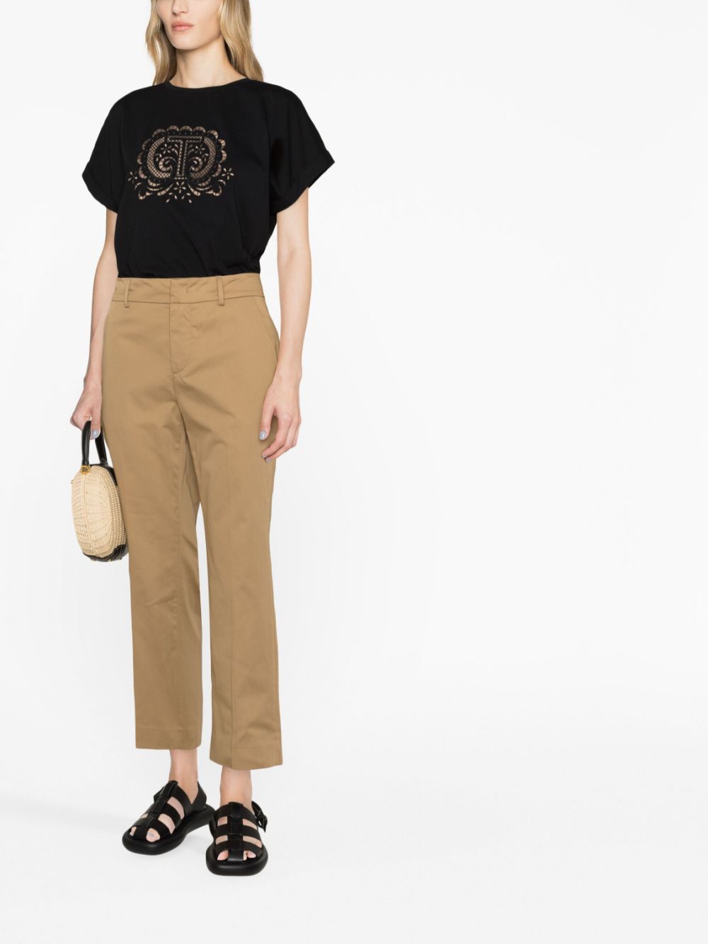 Shop Dondup Cropped Cotton Trousers In Brown