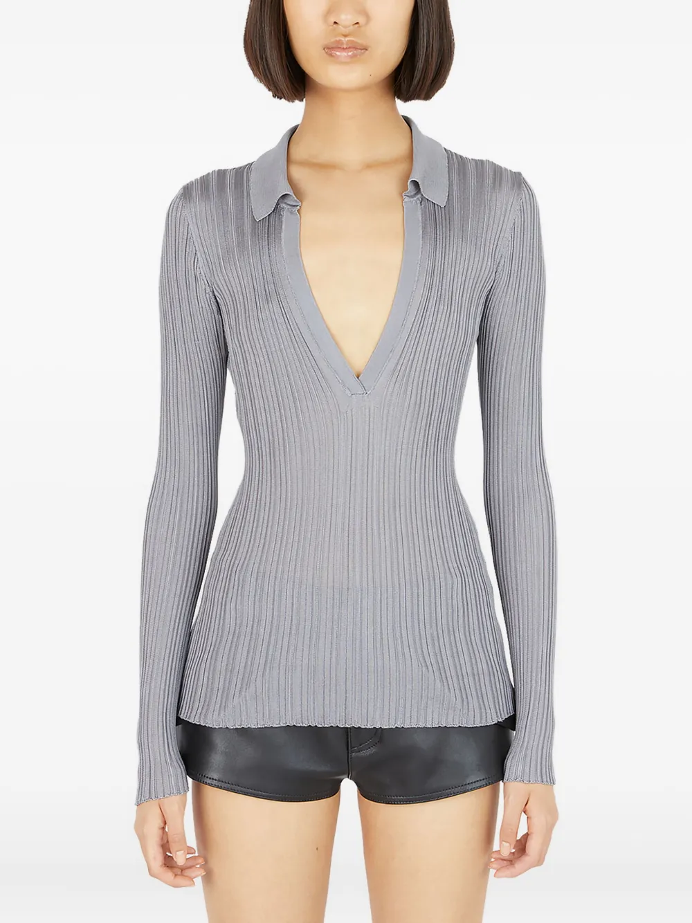 ribbed polo-neck top