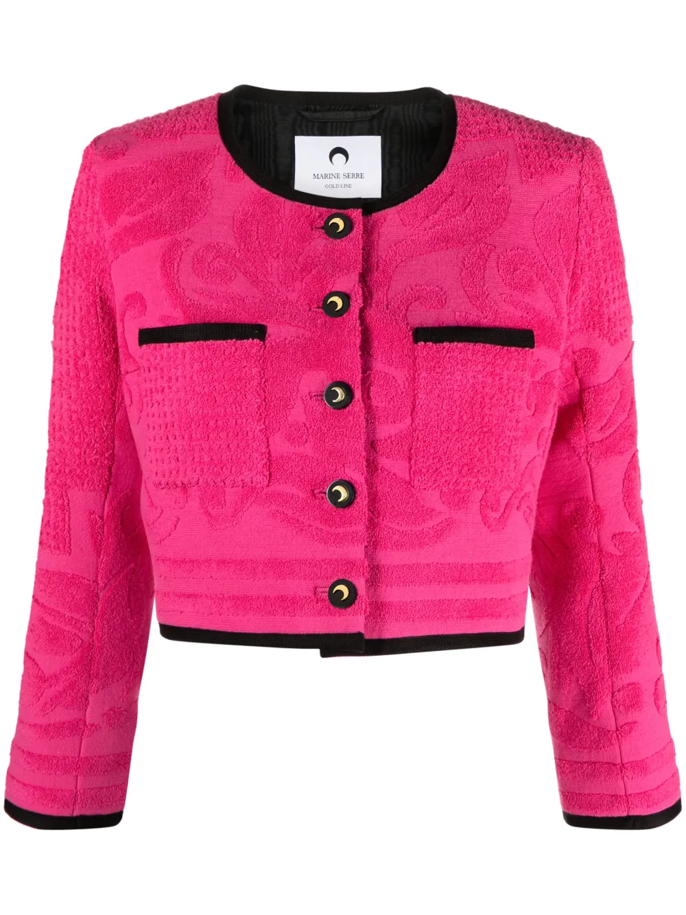Marine Serre Fuchsia Cropped Jacket With Jacquard Motif And Buttons In Cotton Woman In Pink