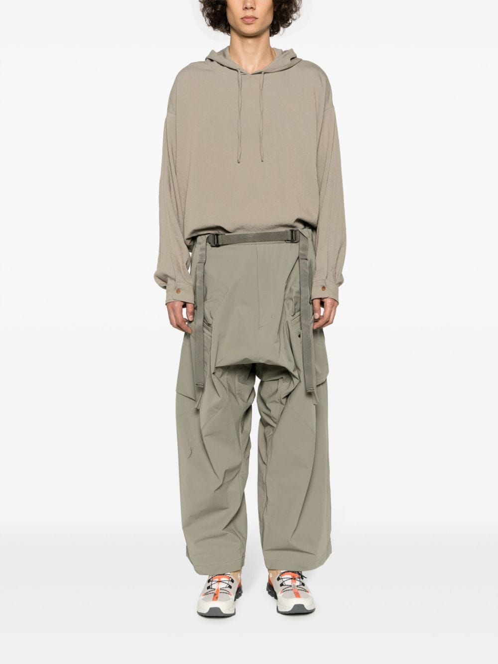 Shop Acronym Belted Ruched Drop-crotch Trousers In Green
