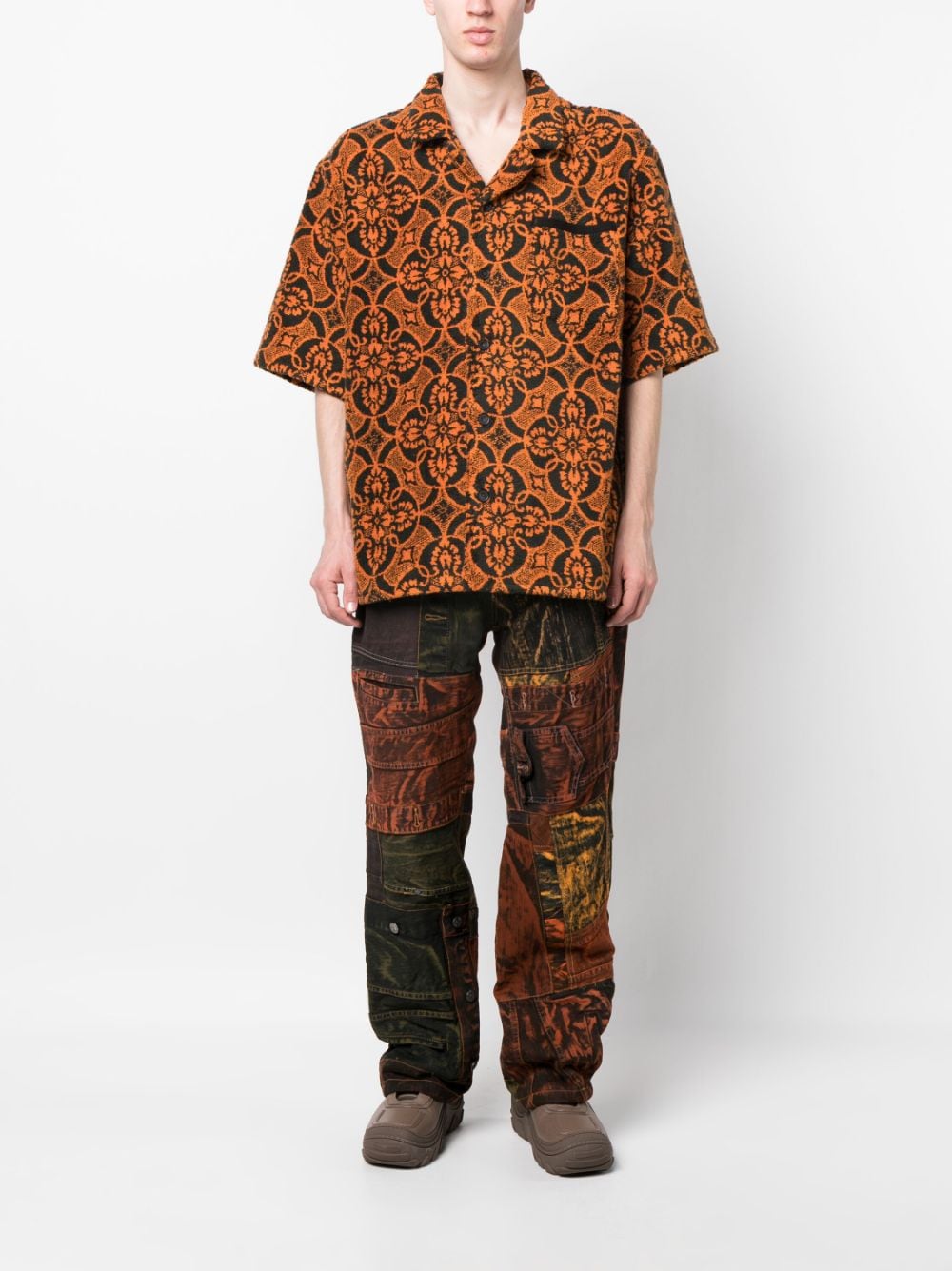 Shop Marine Serre Oriental Towel-print.short-sleeve Shirt In Orange