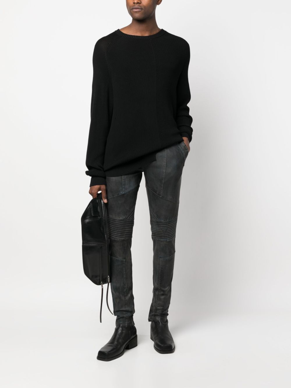 Frei-Mut ribbed-detail Leather Skinny Jeans - Farfetch