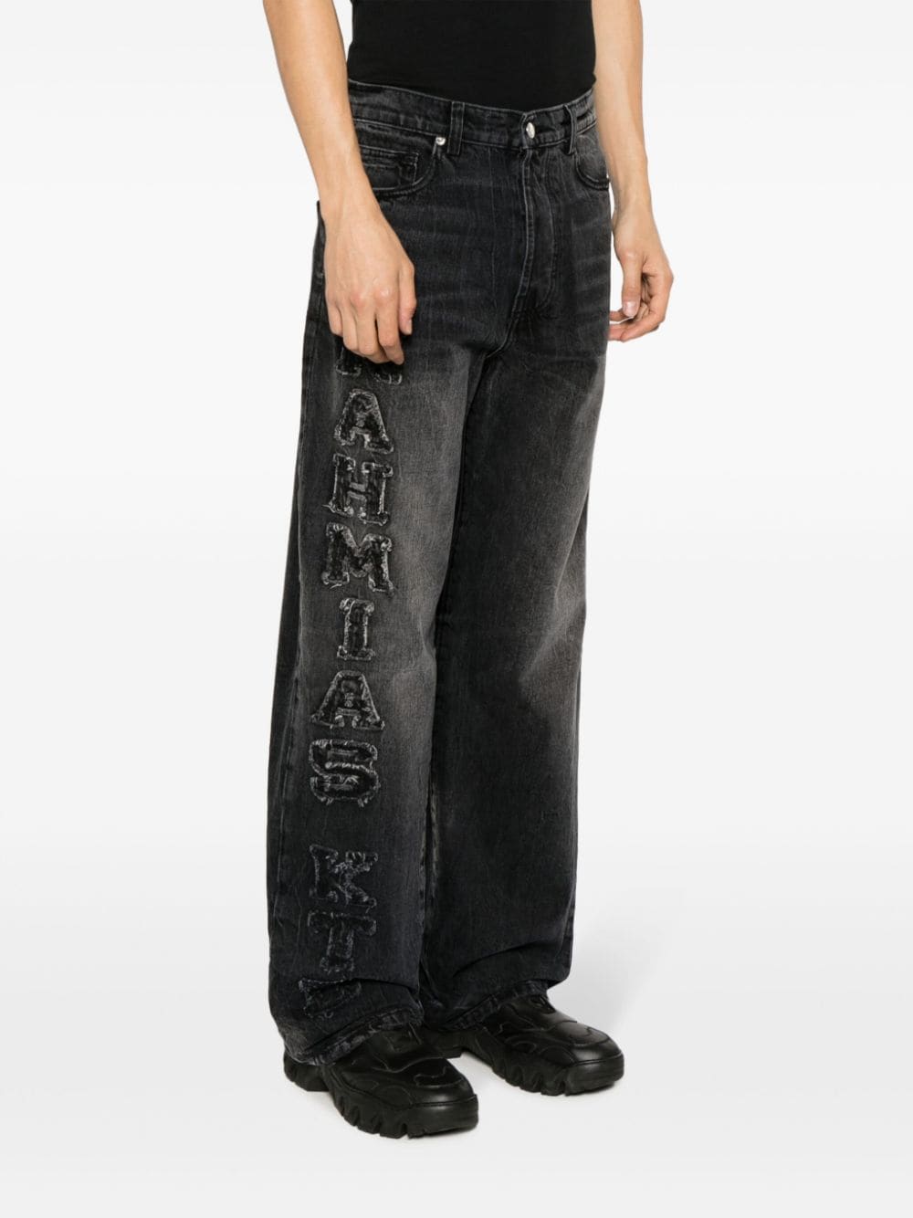 Shop Nahmias Logo-patch Cotton Wide-leg Jeans In Grey