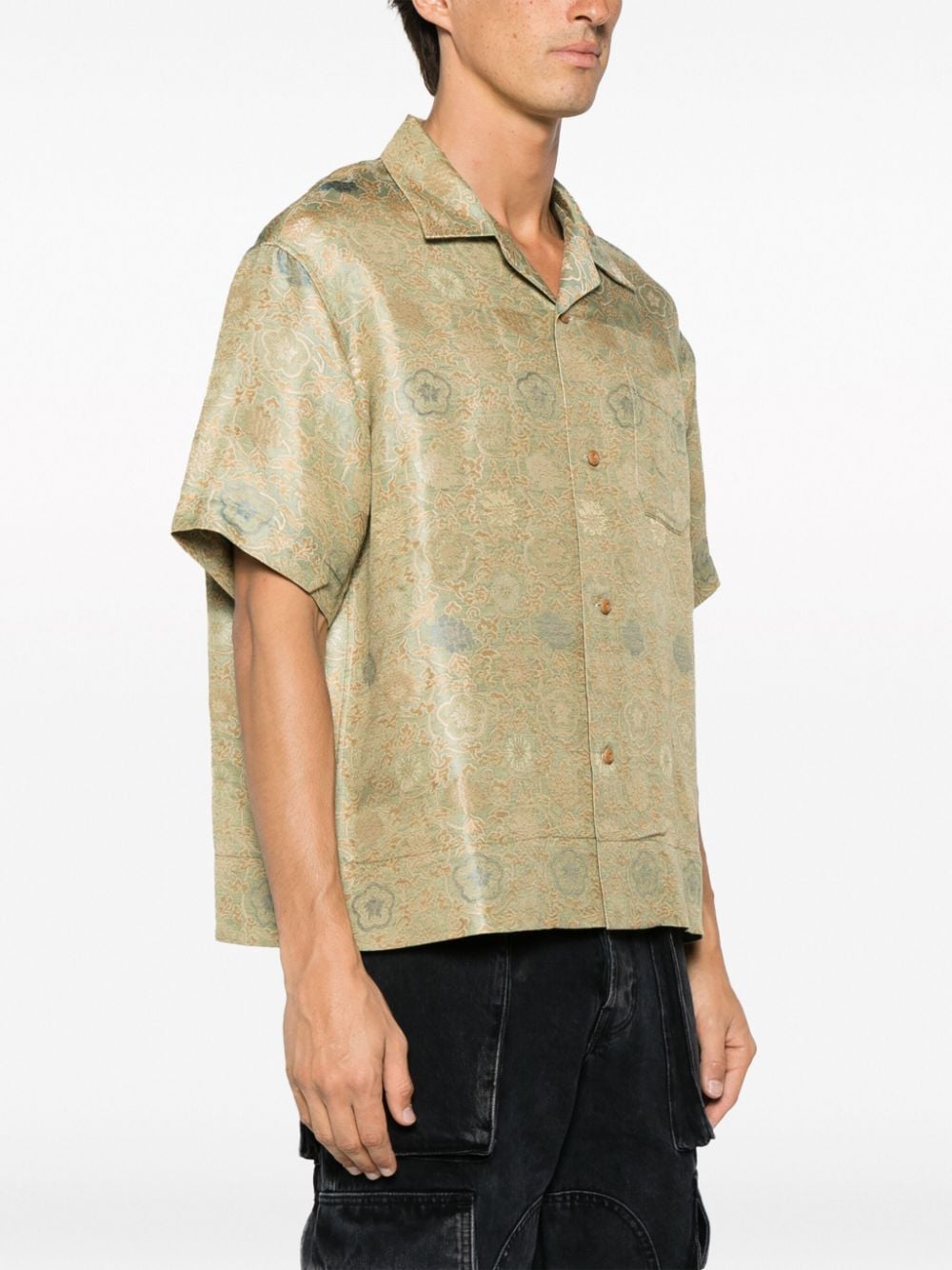 Shop Visvim Graphic-print Silk Shirt In Green