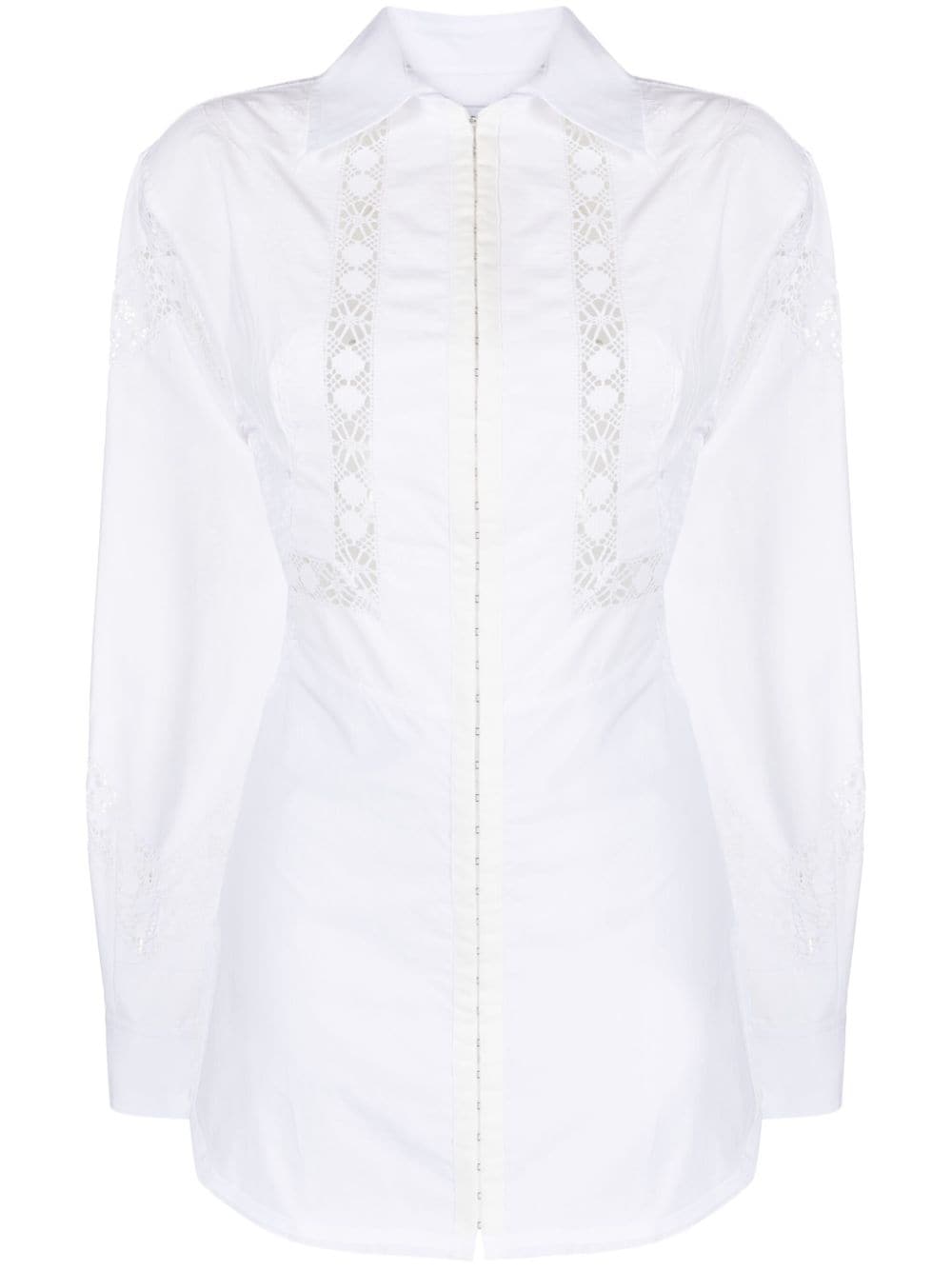 Shop Marine Serre Household Linen Lace-trim Shirtdress In White