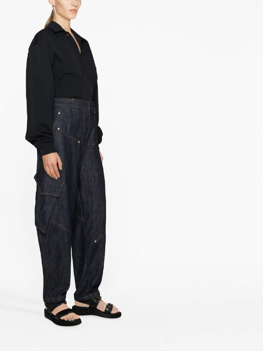Shop Lemaire Balloon-sleeve Wool Shirt In Black