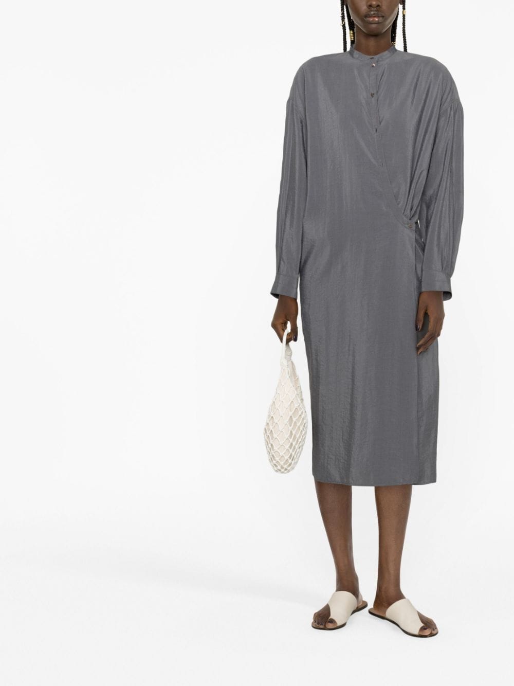 Shop Lemaire Twisted Officer-collar Shirtdress In Grey