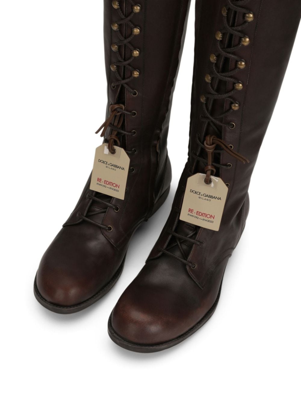 Shop Dolce & Gabbana Logo-tag Lace-up Leather Boots In Brown