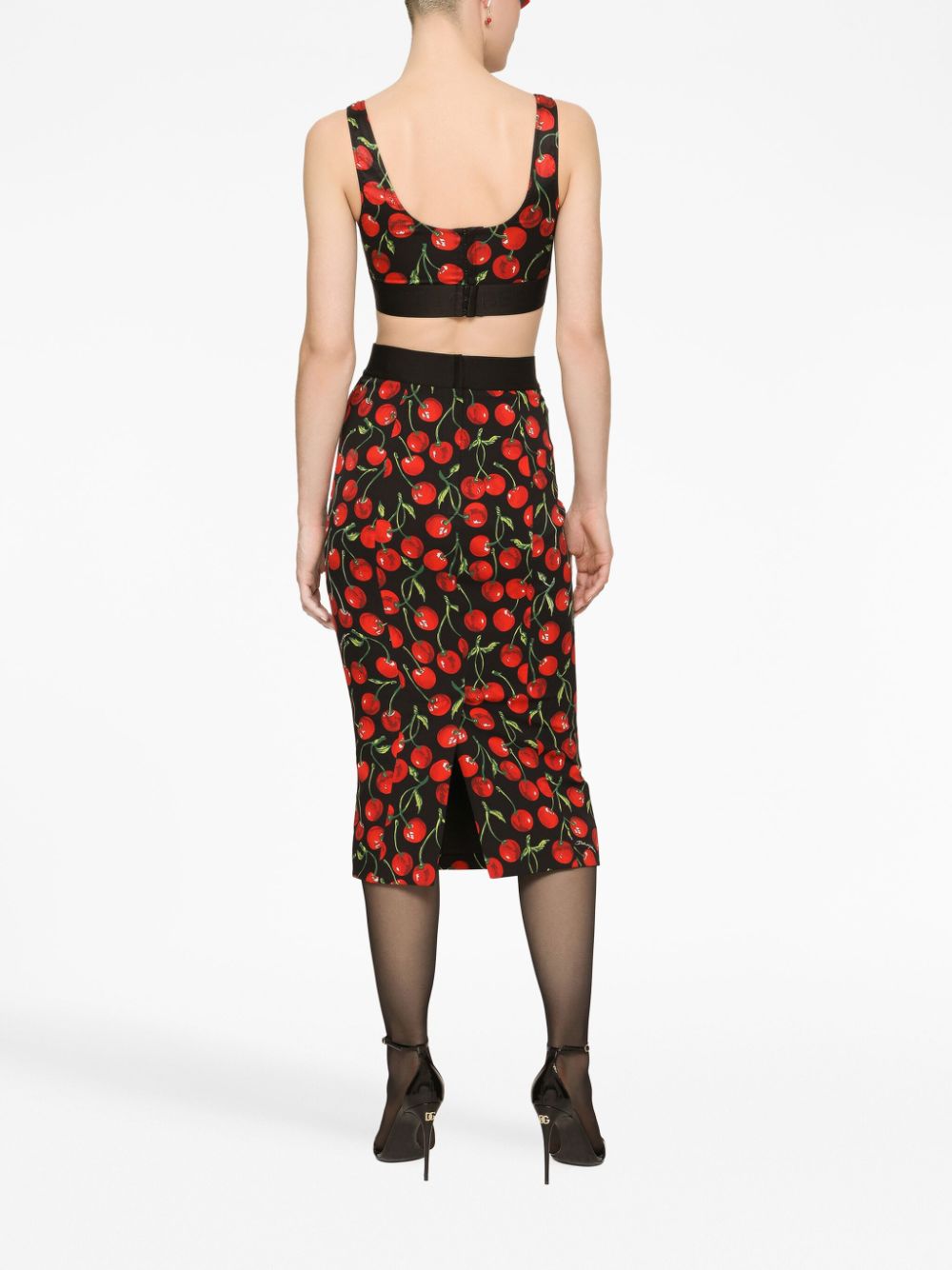 Shop Dolce & Gabbana Cherry-print Midi Skirt In Black
