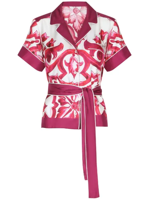 Dolce & Gabbana Majolica-print belted silk shirt