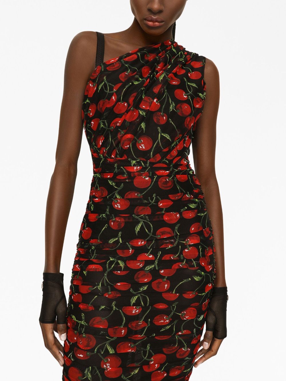 Dolce And Gabbana Cherry Print Ruched Midi Dress Farfetch 2935